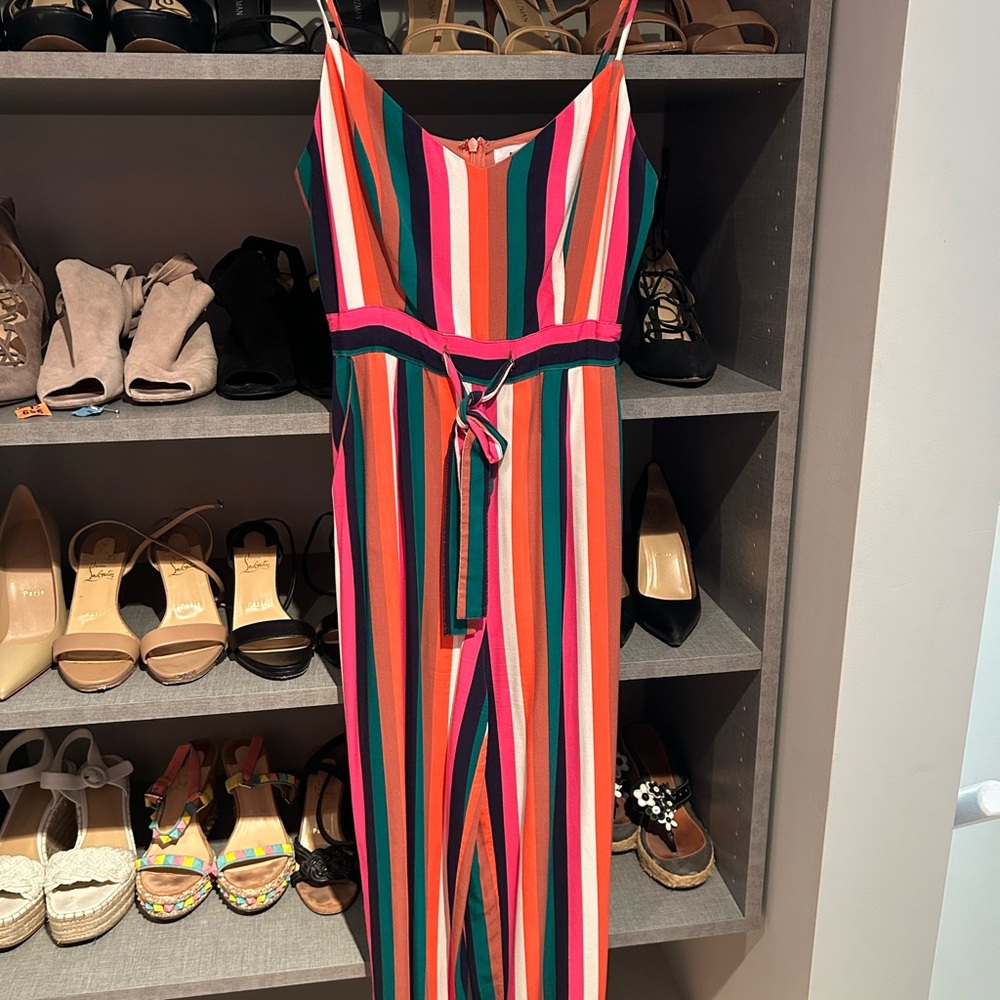 BB Dakota Red and Pink Jumpsuit with V-Neck and Wide-Leg Design